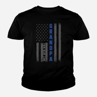 Thin Blue Line Grandpa American Flag Police Fathers Day Gift Sweatshirt Youth T-shirt | Crazezy UK