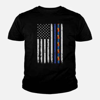 Thin Blue Line Police Support Autism 4Th July Mom Dad Flag Sweatshirt Youth T-shirt | Crazezy DE
