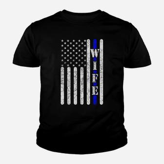 Thin Blue Line T Shirt Police Wife Vintage American Flag Youth T-shirt | Crazezy