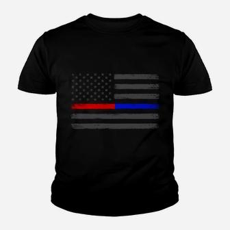 Thin Red Blue Line Flag Support Firefighter Police Patriotic Sweatshirt Youth T-shirt | Crazezy UK