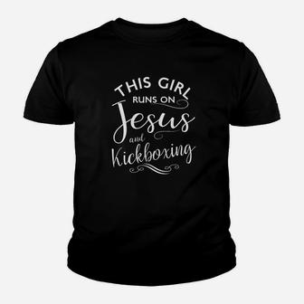 This Girl Runs On Jesus And Kickboxing Martial Arts Youth T-shirt | Crazezy
