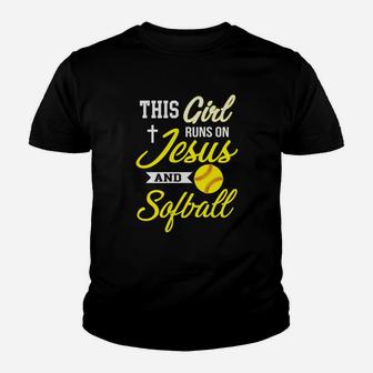This Girl Runs On Jesus And Softball For Women Youth T-shirt | Crazezy DE