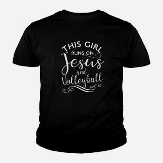 This Girl Runs On Jesus And Volleyball Sports Lovers Youth T-shirt | Crazezy CA