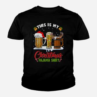This Is My Christmas Pajama Shirt Beer Glasses Xmas Lights Youth T-shirt | Crazezy