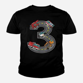 Three Year Old 3Rd Birthday Fire Truck Ambulance Police Car Youth T-shirt | Crazezy