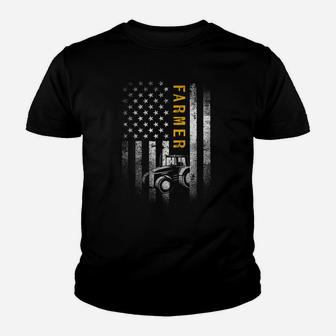 Tractor American Usa Flag Funny Farmer Rancher Gifts Farming Youth T-shirt | Crazezy UK