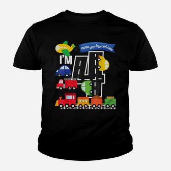 Transportation 4Th Birthday Airplane Cars Fire Truck Train Youth T-shirt | Crazezy UK