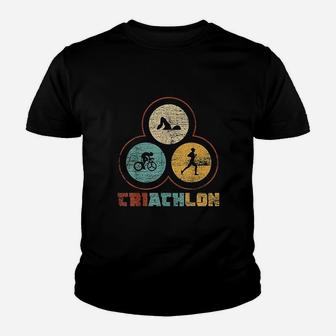 Triathlon Vintage Swimming Cycling Running Youth T-shirt | Crazezy