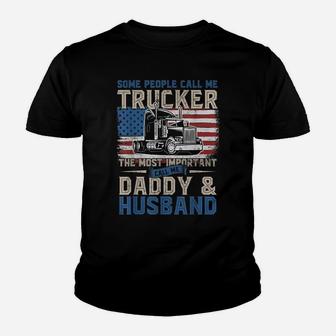 Truck Driver Gift, Trucker Daddy, Husband, Us Flag Youth T-shirt | Crazezy