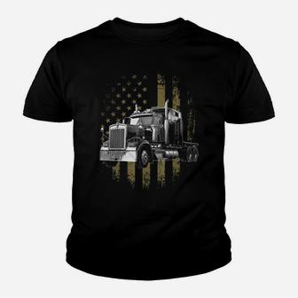 Trucker American Flag Big Rig Semi-Trailer Truck Driver Gift Youth T-shirt | Crazezy
