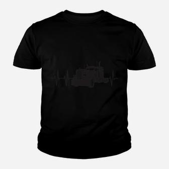 Trucker Pulse Big Rig 18 Wheeler Truck Driver Heartbeat Youth T-shirt | Crazezy