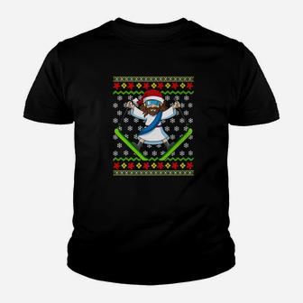 Ugly Christmas Sweater Kids Jesus Skiing Gift Youth T-shirt | Crazezy