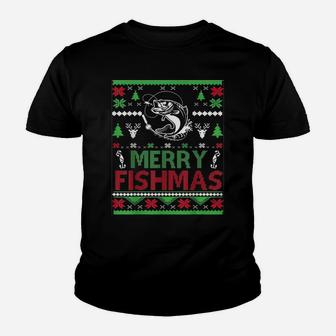 Ugly Fishing Christmas Bass Fish Apparel, Merry Fishmas Youth T-shirt | Crazezy AU