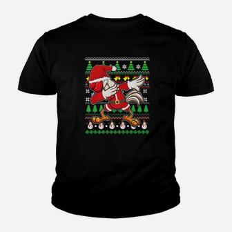 Ugly Sweater Chicken Dog Santa Costume Dabbing Dance Youth T-shirt | Crazezy