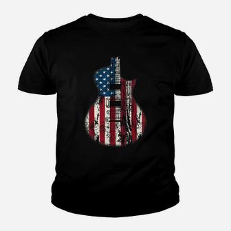 Us American Flag Guitar Musician Guitars Vintage Tee Youth T-shirt | Crazezy