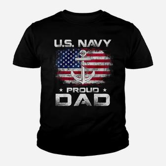US Navy Proud Dad With American Flag Gift Veteran Day Youth T-shirt | Crazezy
