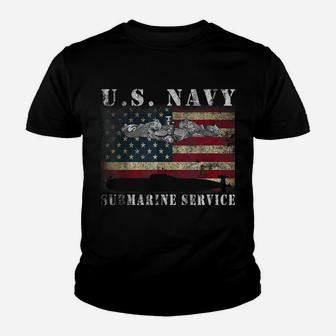 US Navy Submarine Service American Flag Vintage Tshirt Youth T-shirt | Crazezy