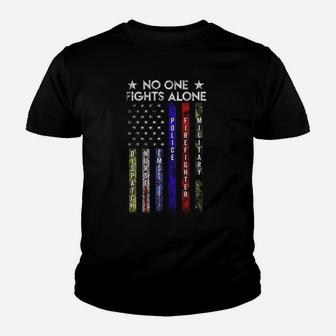Usa Flag Thin Line Military Police Nurse No-One Fight Alone Sweatshirt Youth T-shirt | Crazezy