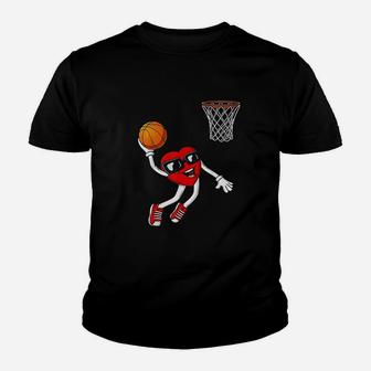 Valentines Day Heart Dunking Basketball Boys Girls Kids Gift Youth T-shirt | Crazezy