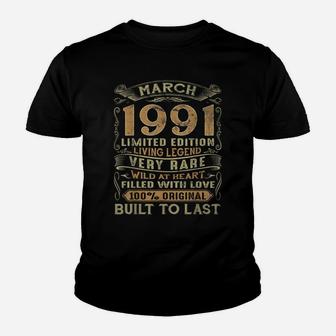 Vintage 30 Years Old March 1991 30Th Birthday Gift Idea Youth T-shirt | Crazezy DE