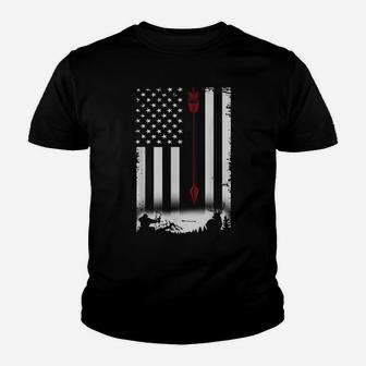 Vintage Bow Hunting American Flag Patriotic Usa Deer Hunting Youth T-shirt | Crazezy UK
