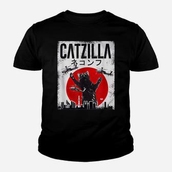 Vintage Catzilla Japanese Sunset Style Cat Kitten Love Youth T-shirt | Crazezy