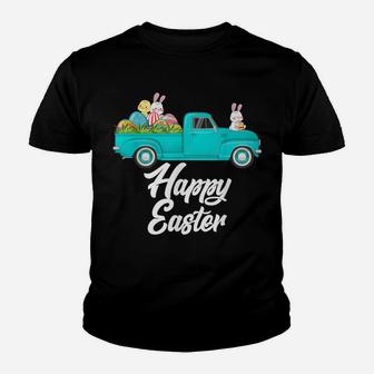 Vintage Easter Truck Bunny Eggs - Red Truck With Egg Hunting Youth T-shirt | Crazezy