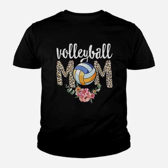Volleyball Mom Leopard Floral Mothers Day Player Son Youth T-shirt | Crazezy
