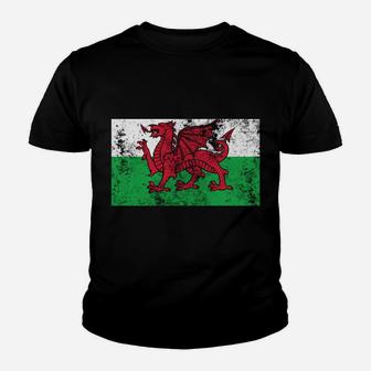 Wales Distressed Flag Welsh Red Dragon Retro Vintage Look Sweatshirt Youth T-shirt | Crazezy