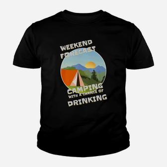 Weekend Forecast Camping Drinking Beer Wine Outdoor Youth T-shirt | Crazezy