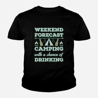 Weekend Forecast Camping Drinking Funny Camping Gift Youth T-shirt | Crazezy