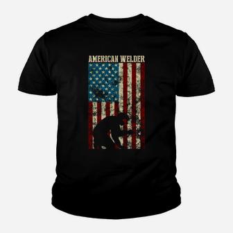 Welding Patriotic Distressed Usa American Flag Gift Welder Youth T-shirt | Crazezy