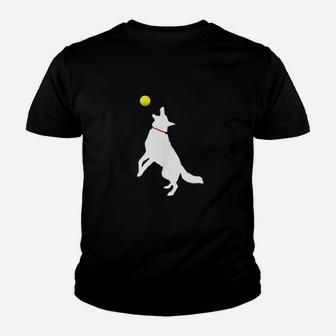 White German Shepherd Dog Gsd Catching Yellow Tennis Ball Youth T-shirt | Crazezy