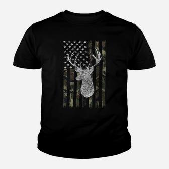 Whitetail Buck Deer Hunting American Camouflage Usa Flag Youth T-shirt | Crazezy DE