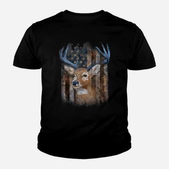 Whitetail Buck Deer Hunting American Flag Buck Hunting Youth T-shirt | Crazezy AU