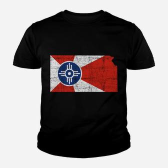 Wichita Kansas Flag Distressed Design - Wichita Kansas Sweatshirt Youth T-shirt | Crazezy DE