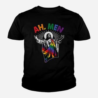 Womens Ah Men Funny Lgbt Gay Pride Jesus Rainbow Flag Christian Youth T-shirt | Crazezy
