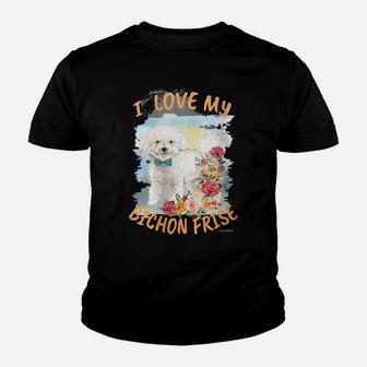 Womens Bichon Frise Dog I Love My Bichon Frise Youth T-shirt | Crazezy