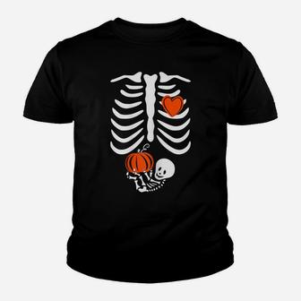 Womens Gag Thanksgiving Pregnancy Announcement Gift Skeleton Baby Youth T-shirt | Crazezy