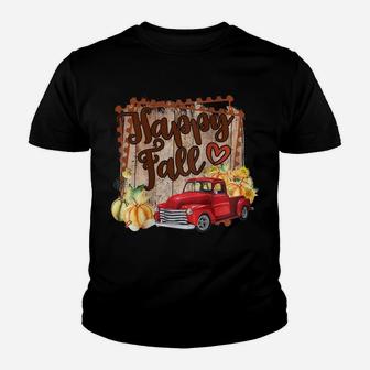 Womens Happy Fall Truck Pumpkins Autumn Lover Thanksgiving Gift Raglan Baseball Tee Youth T-shirt | Crazezy CA