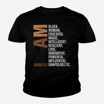 Womens I Am Black Woman Educated Melanin Black History Month Gift Youth T-shirt | Crazezy UK