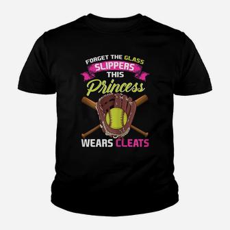 Womens Softball Forget Glass Slippers This Princess Wears Cleats Youth T-shirt | Crazezy DE