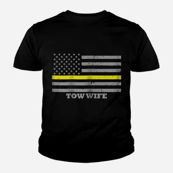 Womens Tow Wife Tow Truck Driver Flag Thin Yellow Line Youth T-shirt | Crazezy