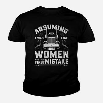 Womens Woman Trucker Female Truck Driver Youth T-shirt | Crazezy