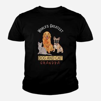 World's Greatest Dog And Cat Grandpa Dog Lovers Father's Day Youth T-shirt | Crazezy DE