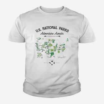 62 National Parks Map Gifts Us Park Vintage Camping Hiking Youth T-shirt | Crazezy