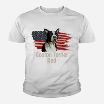 American Flag Boston Terrier Dad Sweatshirt Youth T-shirt | Crazezy