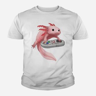 Axolotl Fish Playing Video Game White-Axolotl Lizard Gamers Youth T-shirt | Crazezy