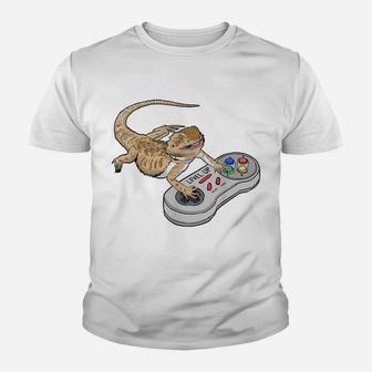 Bearded Dragon Playing Video Game Reptiles Pagona Gamers Youth T-shirt | Crazezy