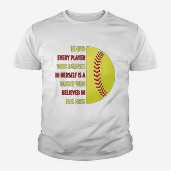 Behind Every Player Is A Father Softball Gift Dad Softball Youth T-shirt | Crazezy UK